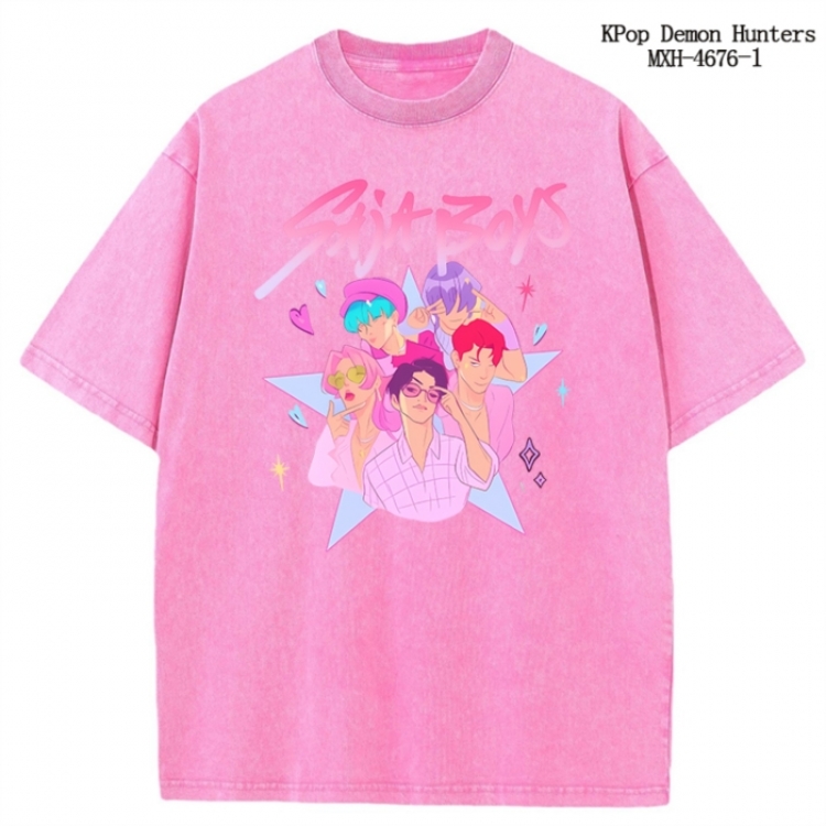 K-Pop Demon Hunters Anime peripheral pure cotton washed and worn T-shirt from S to 4XL