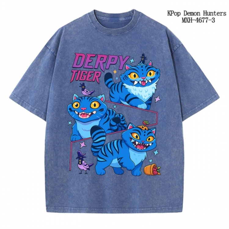 K-Pop Demon Hunters Anime peripheral pure cotton washed and worn T-shirt from S to 4XL