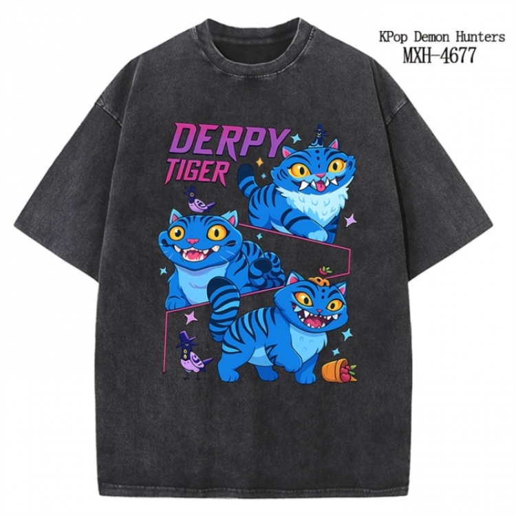 K-Pop Demon Hunters Anime peripheral pure cotton washed and worn T-shirt from S to 4XL