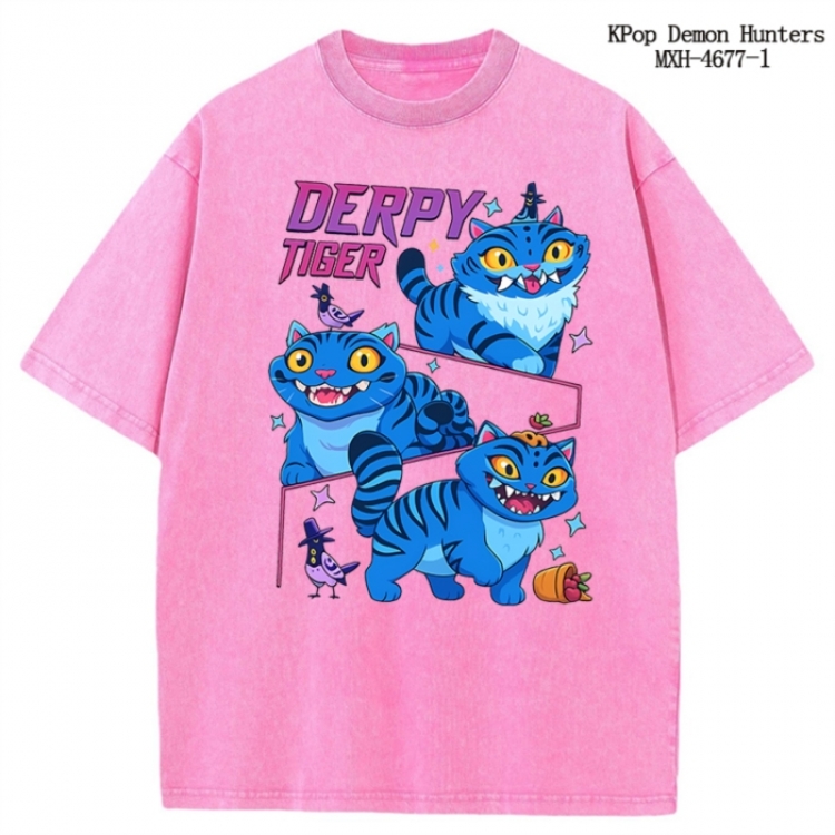 K-Pop Demon Hunters Anime peripheral pure cotton washed and worn T-shirt from S to 4XL