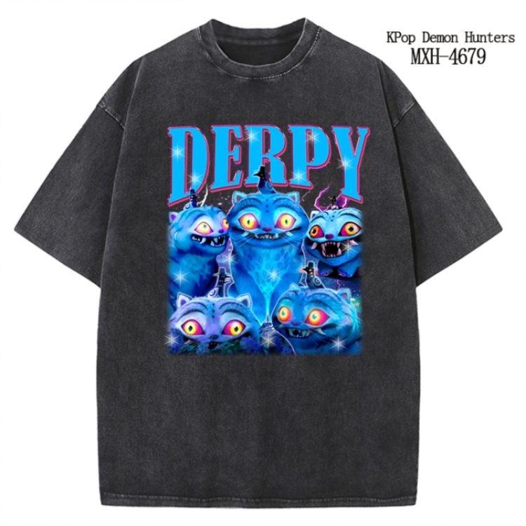 K-Pop Demon Hunters Anime peripheral pure cotton washed and worn T-shirt from S to 4XL