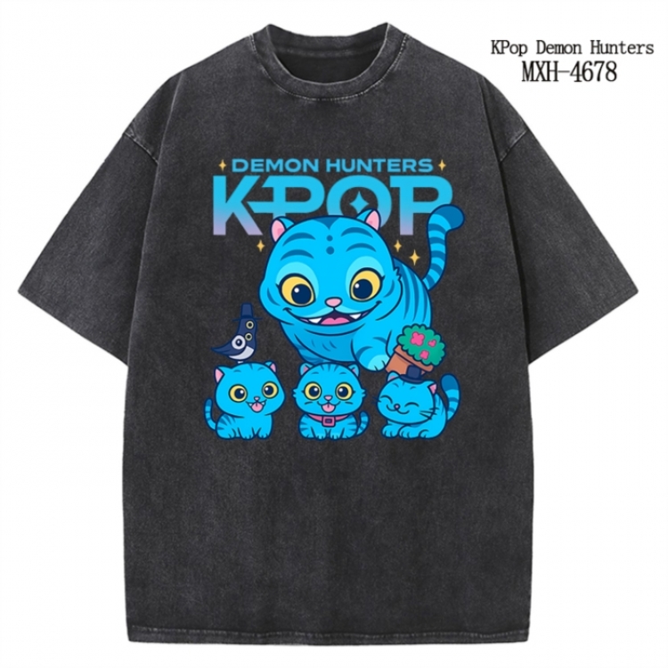 K-Pop Demon Hunters Anime peripheral pure cotton washed and worn T-shirt from S to 4XL