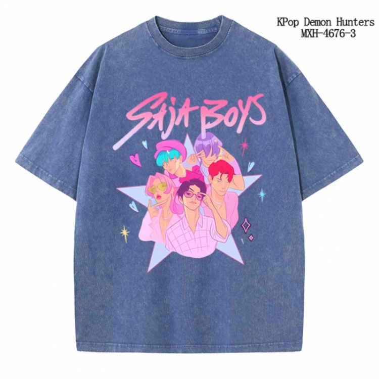 K-Pop Demon Hunters Anime peripheral pure cotton washed and worn T-shirt from S to 4XL