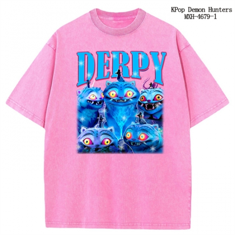 K-Pop Demon Hunters Anime peripheral pure cotton washed and worn T-shirt from S to 4XL