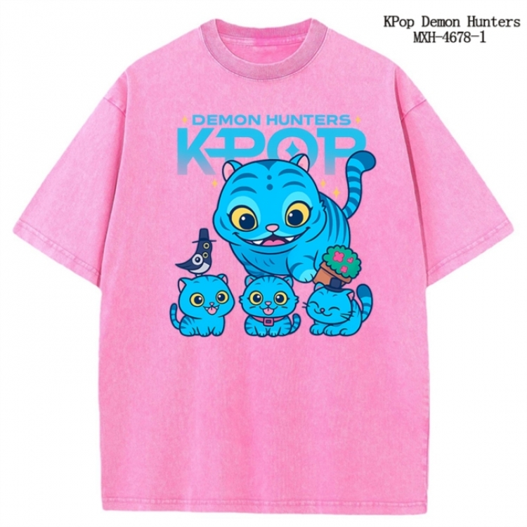K-Pop Demon Hunters Anime peripheral pure cotton washed and worn T-shirt from S to 4XL