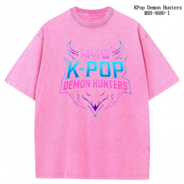 K-Pop Demon Hunters Anime peripheral pure cotton washed and worn T-shirt from S to 4XL