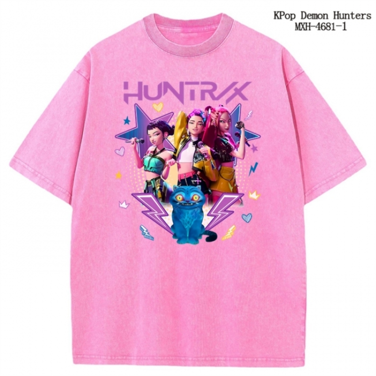 K-Pop Demon Hunters Anime peripheral pure cotton washed and worn T-shirt from S to 4XL