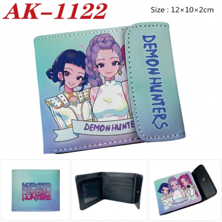 K-Pop Demon Hunters Anime PU leather full color buckle two fold wallet 12X10X2CM