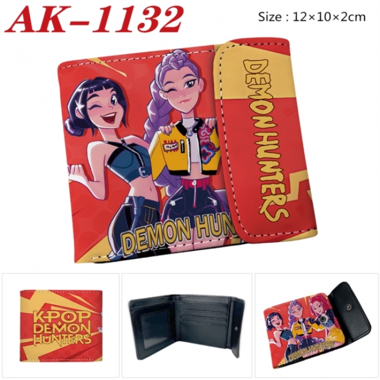 K-Pop Demon Hunters Anime PU leather full color buckle two fold wallet 12X10X2CM