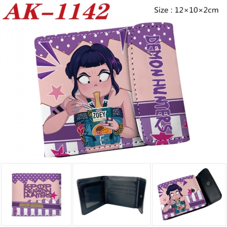 K-Pop Demon Hunters Anime PU leather full color buckle two fold wallet 12X10X2CM