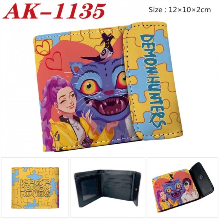 K-Pop Demon Hunters Anime PU leather full color buckle two fold wallet 12X10X2CM
