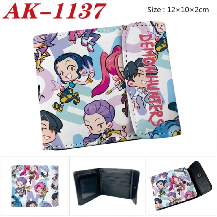 K-Pop Demon Hunters Anime PU leather full color buckle two fold wallet 12X10X2CM