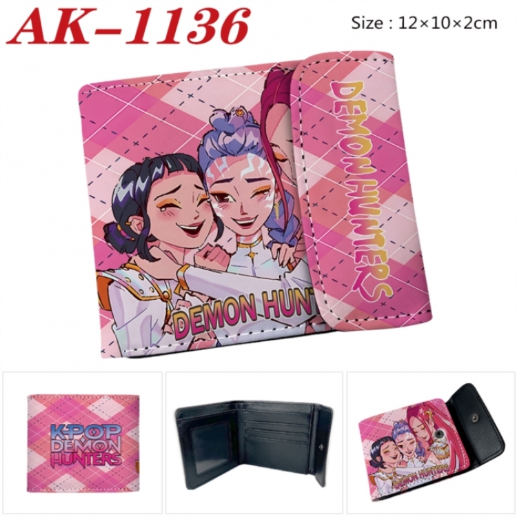 K-Pop Demon Hunters Anime PU leather full color buckle two fold wallet 12X10X2CM
