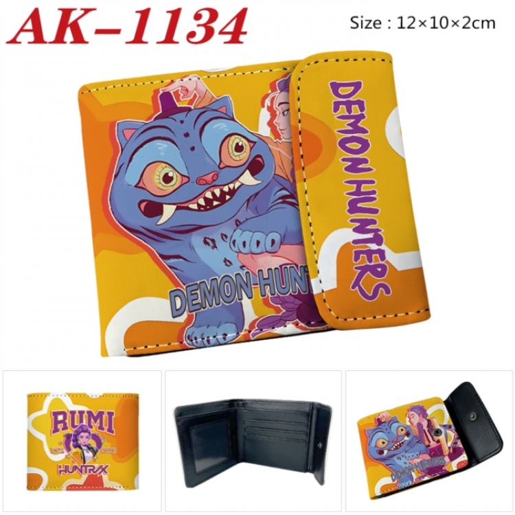 K-Pop Demon Hunters Anime PU leather full color buckle two fold wallet 12X10X2CM
