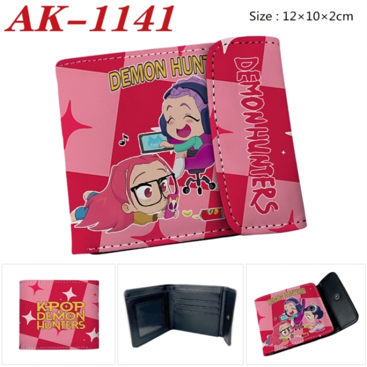 K-Pop Demon Hunters Anime PU leather full color buckle two fold wallet 12X10X2CM
