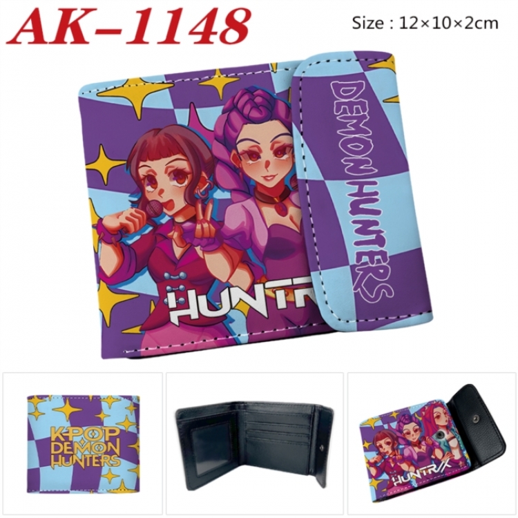 K-Pop Demon Hunters Anime PU leather full color buckle two fold wallet 12X10X2CM