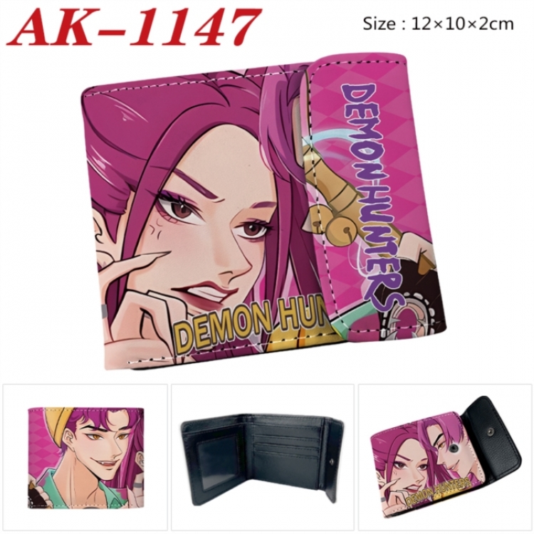 K-Pop Demon Hunters Anime PU leather full color buckle two fold wallet 12X10X2CM