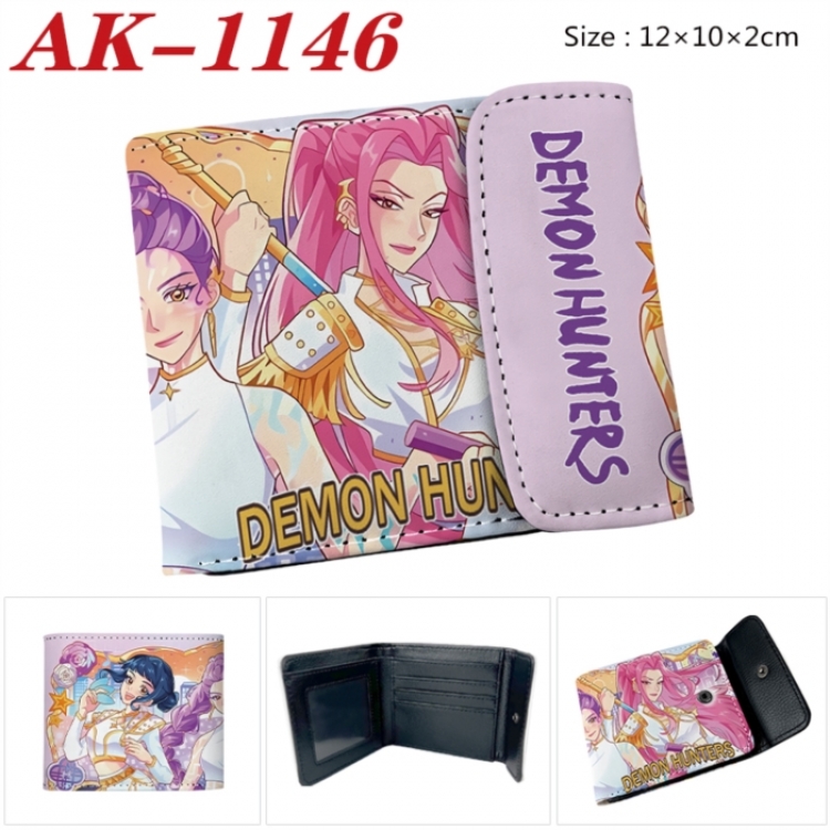 K-Pop Demon Hunters Anime PU leather full color buckle two fold wallet 12X10X2CM
