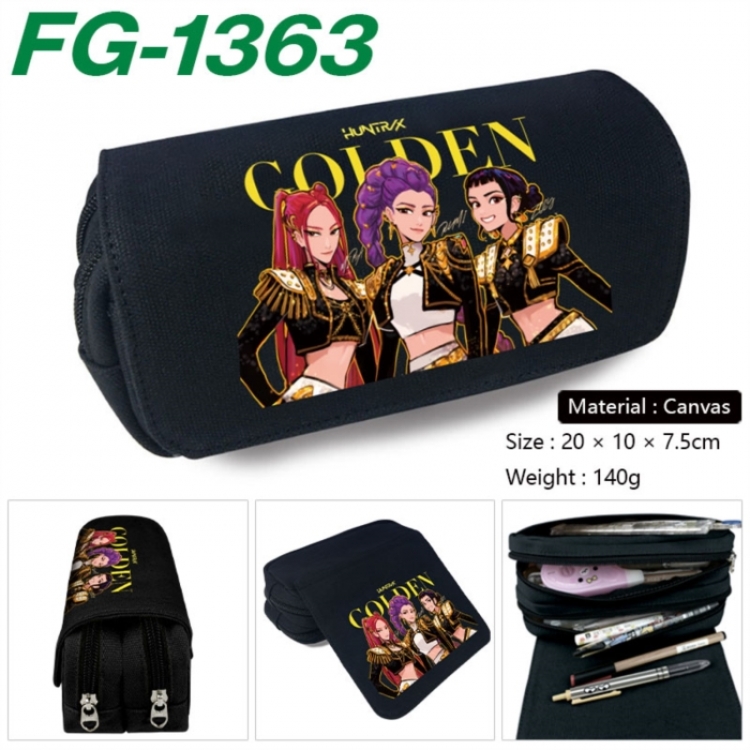 K-Pop Demon Hunters Anime Multi-Function Double Zipper Canvas Cosmetic Bag Pen Case 20x10x7.5cm