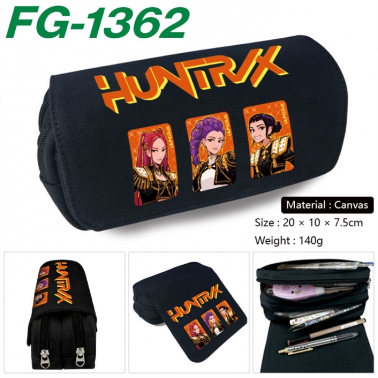 K-Pop Demon Hunters Anime Multi-Function Double Zipper Canvas Cosmetic Bag Pen Case 20x10x7.5cm