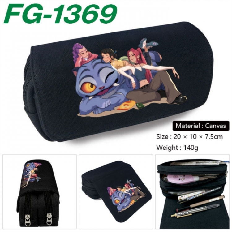 K-Pop Demon Hunters Anime Multi-Function Double Zipper Canvas Cosmetic Bag Pen Case 20x10x7.5cm
