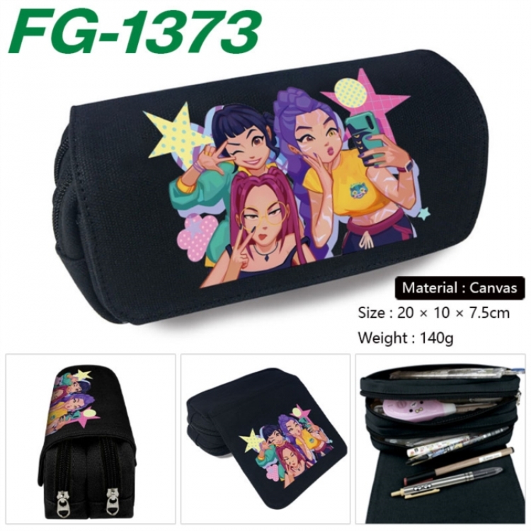 K-Pop Demon Hunters Anime Multi-Function Double Zipper Canvas Cosmetic Bag Pen Case 20x10x7.5cm