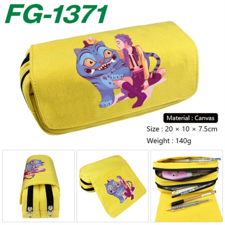 K-Pop Demon Hunters Anime Multi-Function Double Zipper Canvas Cosmetic Bag Pen Case 20x10x7.5cm