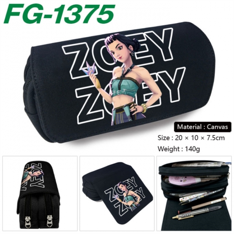 K-Pop Demon Hunters Anime Multi-Function Double Zipper Canvas Cosmetic Bag Pen Case 20x10x7.5cm