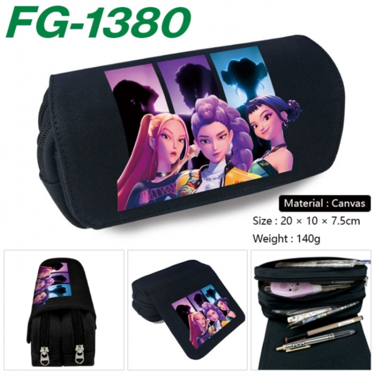 K-Pop Demon Hunters Anime Multi-Function Double Zipper Canvas Cosmetic Bag Pen Case 20x10x7.5cm