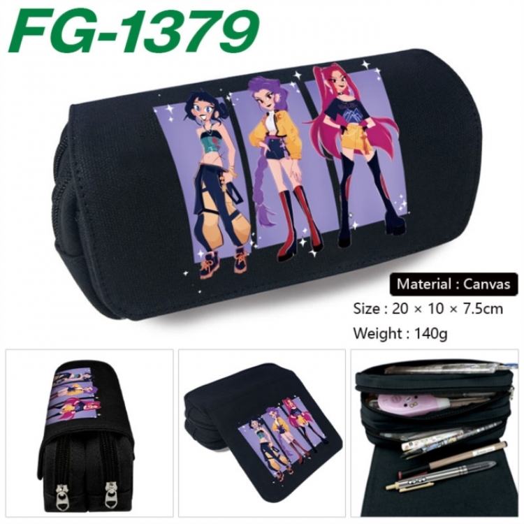 K-Pop Demon Hunters Anime Multi-Function Double Zipper Canvas Cosmetic Bag Pen Case 20x10x7.5cm
