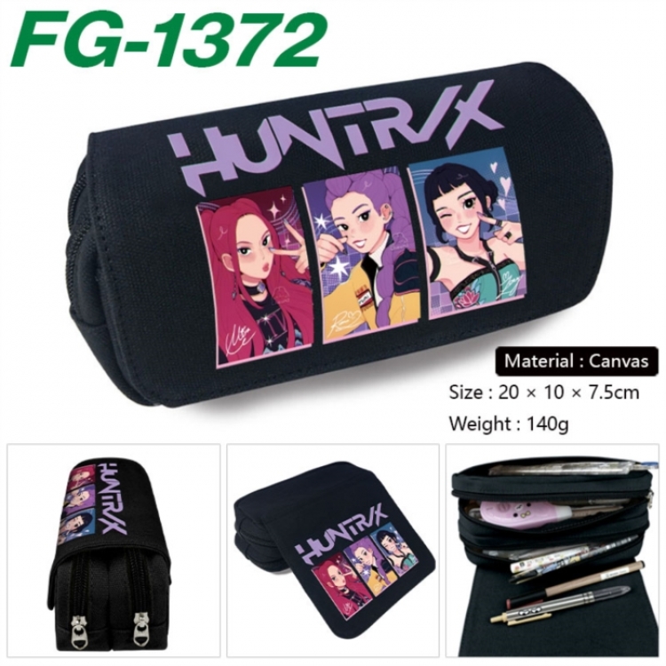 K-Pop Demon Hunters Anime Multi-Function Double Zipper Canvas Cosmetic Bag Pen Case 20x10x7.5cm
