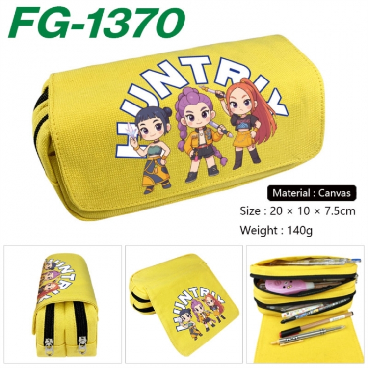 K-Pop Demon Hunters Anime Multi-Function Double Zipper Canvas Cosmetic Bag Pen Case 20x10x7.5cm
