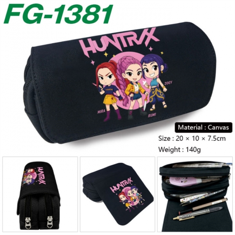 K-Pop Demon Hunters Anime Multi-Function Double Zipper Canvas Cosmetic Bag Pen Case 20x10x7.5cm