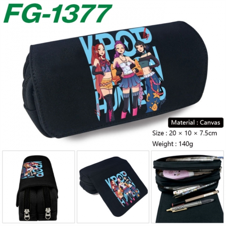 K-Pop Demon Hunters Anime Multi-Function Double Zipper Canvas Cosmetic Bag Pen Case 20x10x7.5cm