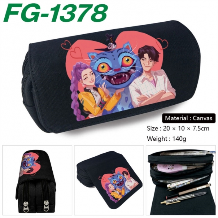 K-Pop Demon Hunters Anime Multi-Function Double Zipper Canvas Cosmetic Bag Pen Case 20x10x7.5cm