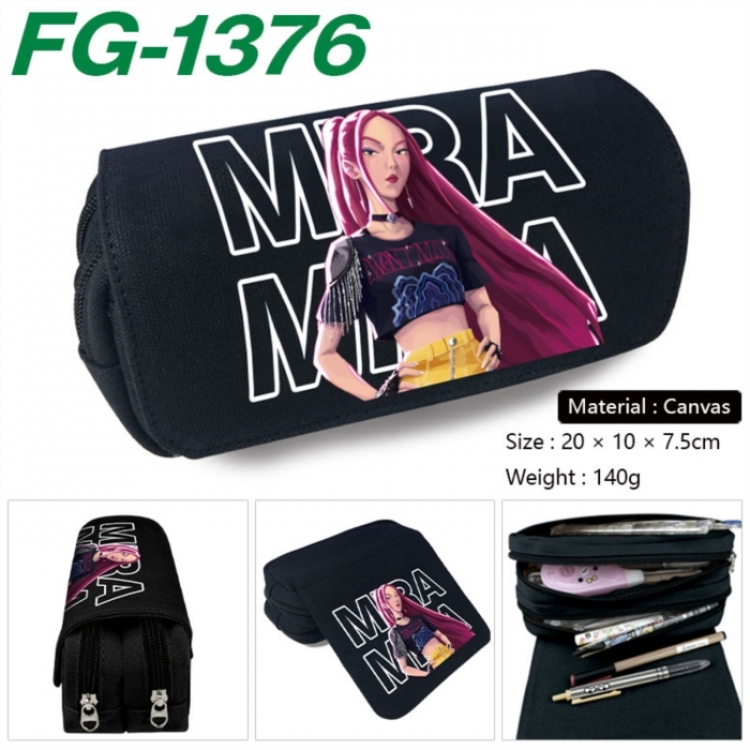K-Pop Demon Hunters Anime Multi-Function Double Zipper Canvas Cosmetic Bag Pen Case 20x10x7.5cm