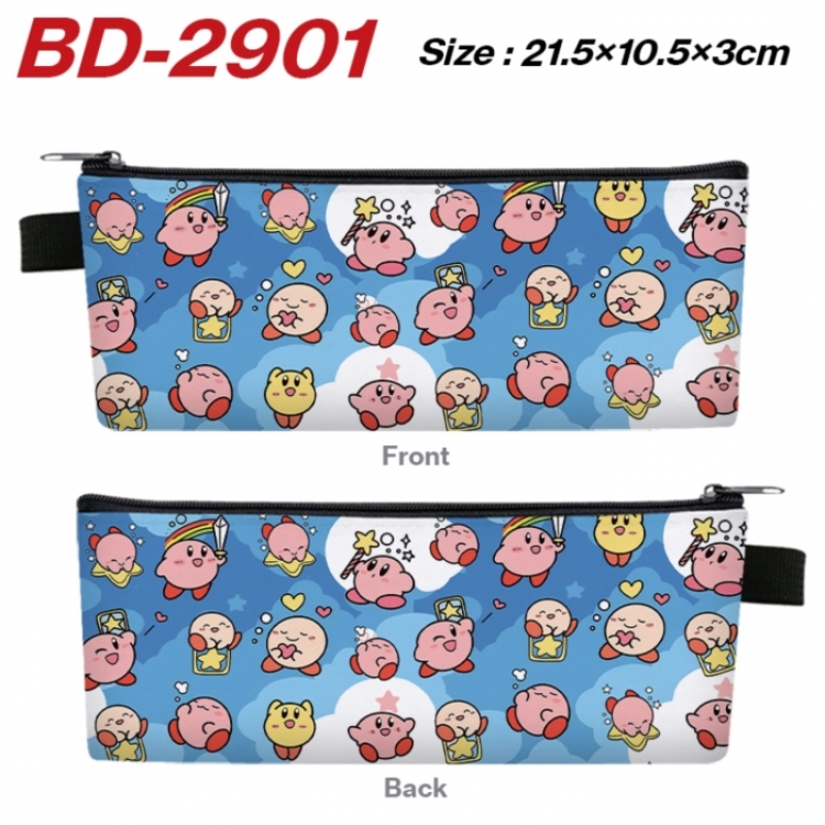 Kirby Anime PU Leather Zipper Pencil Case Stationery Box 21.5X10.5X3CM 