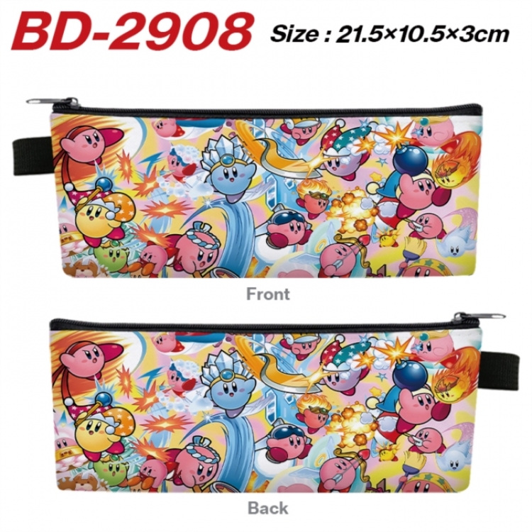 Kirby Anime PU Leather Zipper Pencil Case Stationery Box 21.5X10.5X3CM 