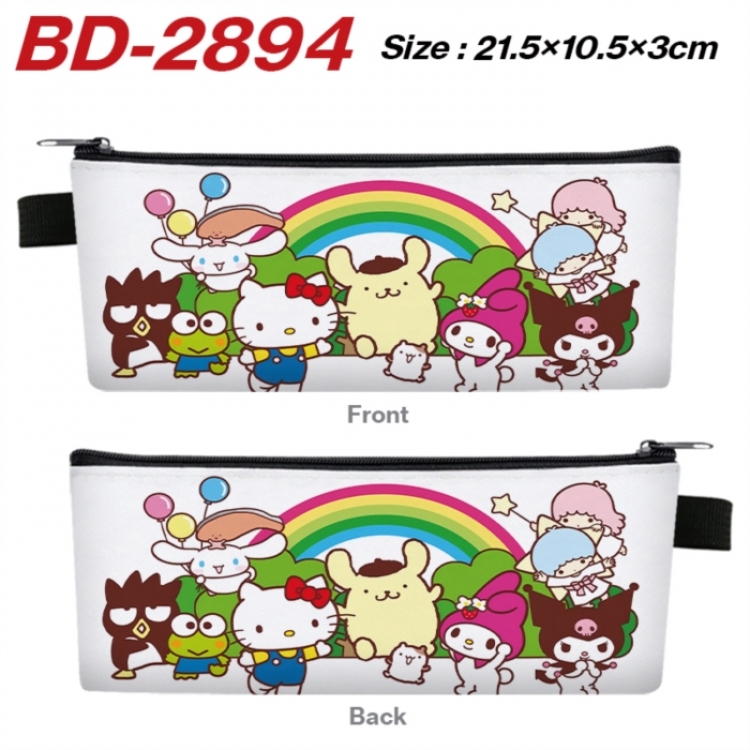 Sanrio Anime PU Leather Zipper Pencil Case Stationery Box 21.5X10.5X3CM 
