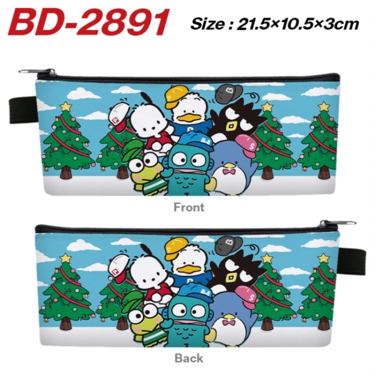 Sanrio Anime PU Leather Zipper Pencil Case Stationery Box 21.5X10.5X3CM 