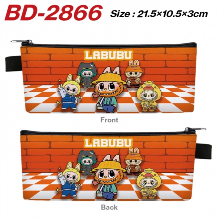 Labubu Anime PU Leather Zipper Pencil Case Stationery Box 21.5X10.5X3CM 