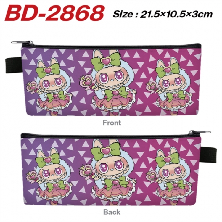 Labubu Anime PU Leather Zipper Pencil Case Stationery Box 21.5X10.5X3CM 