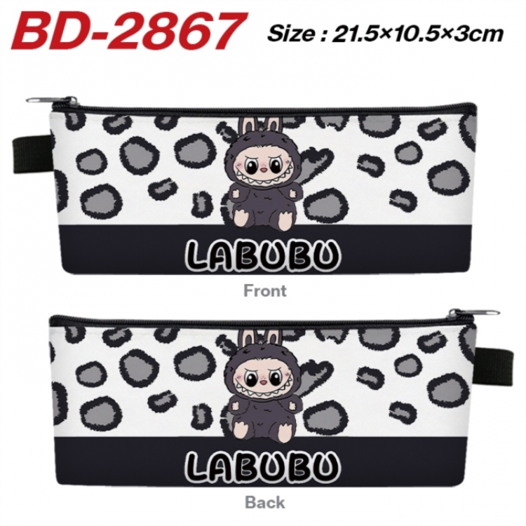 Labubu Anime PU Leather Zipper Pencil Case Stationery Box 21.5X10.5X3CM 