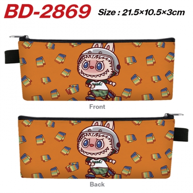Labubu Anime PU Leather Zipper Pencil Case Stationery Box 21.5X10.5X3CM 