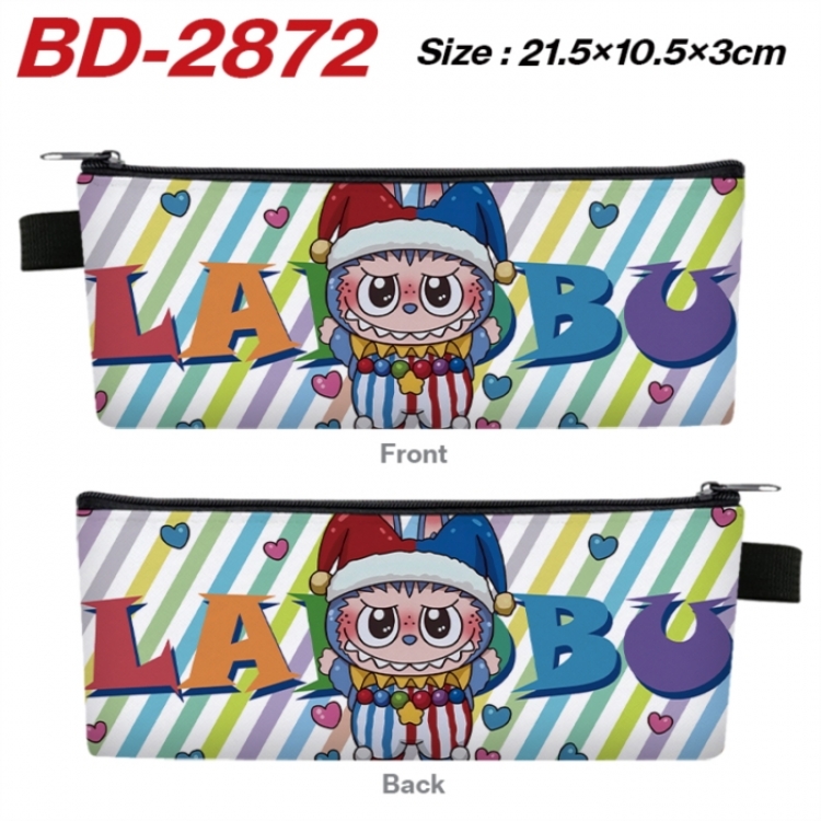 Labubu Anime PU Leather Zipper Pencil Case Stationery Box 21.5X10.5X3CM 