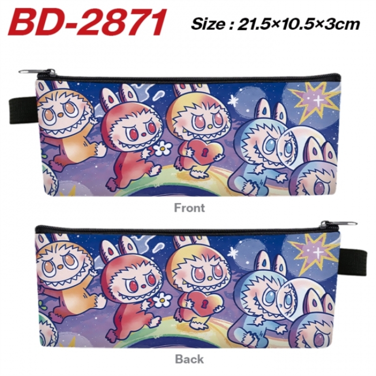 Labubu Anime PU Leather Zipper Pencil Case Stationery Box 21.5X10.5X3CM 