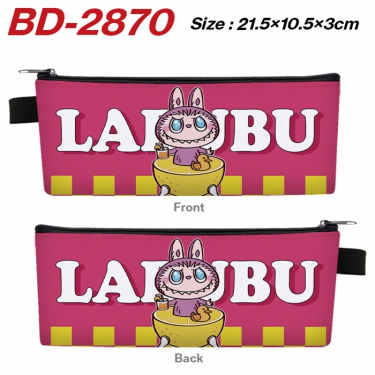 Labubu Anime PU Leather Zipper Pencil Case Stationery Box 21.5X10.5X3CM 