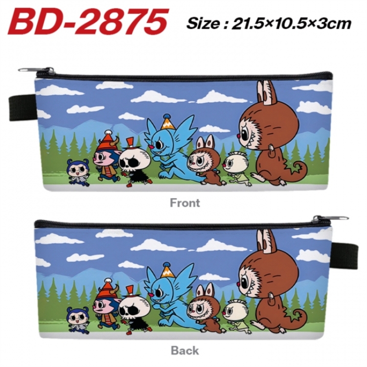 Labubu Anime PU Leather Zipper Pencil Case Stationery Box 21.5X10.5X3CM 