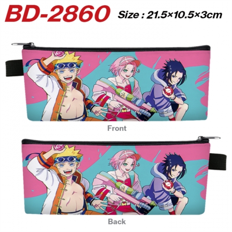 Naruto Anime PU Leather Zipper Pencil Case Stationery Box 21.5X10.5X3CM 