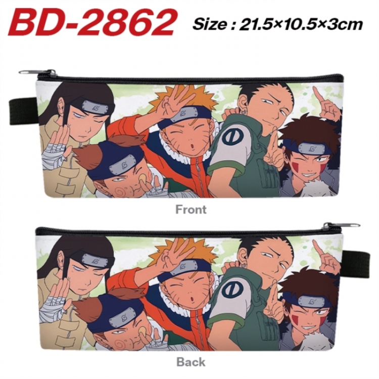 Naruto Anime PU Leather Zipper Pencil Case Stationery Box 21.5X10.5X3CM 